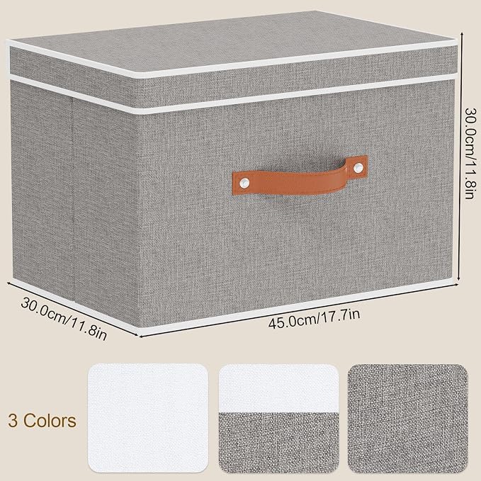 Collapsible Storage Bins with Lids, Linen Foldable Cloth Baskets, 17.7 x 11.8 x - Image 6