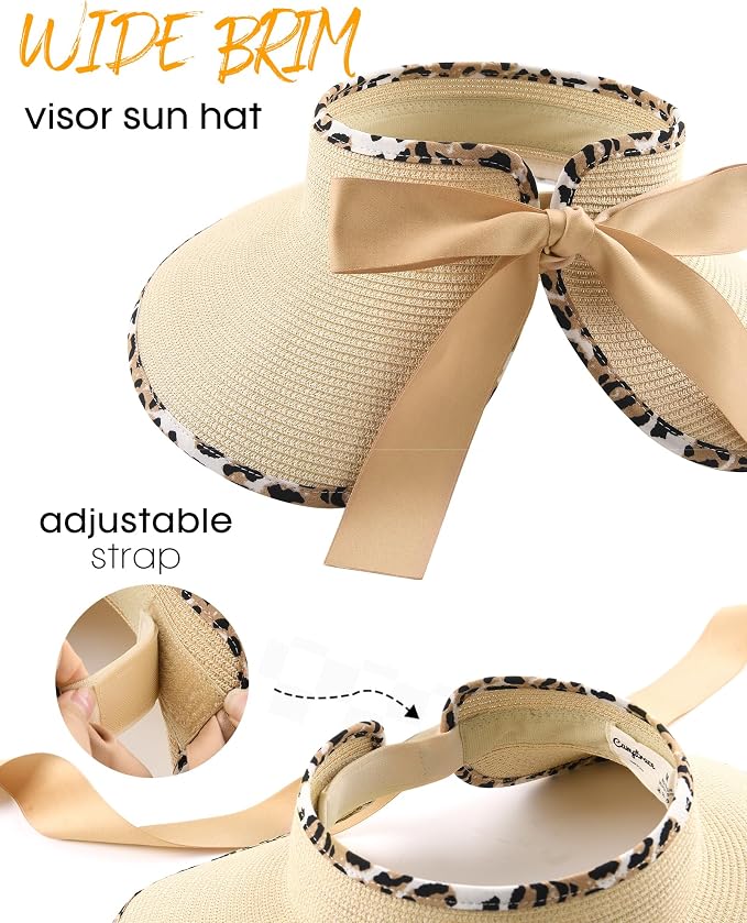Camptrace Sun Visors for Women Wide Brim Beach Hat Foldable Straw Visor Hat - Image 4