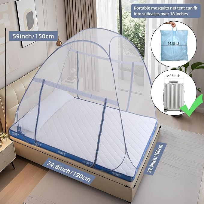 Pop-Up Mosquito Net Tent for Bed, Portable Folding Design Outdoor Camping Bed - Image 6