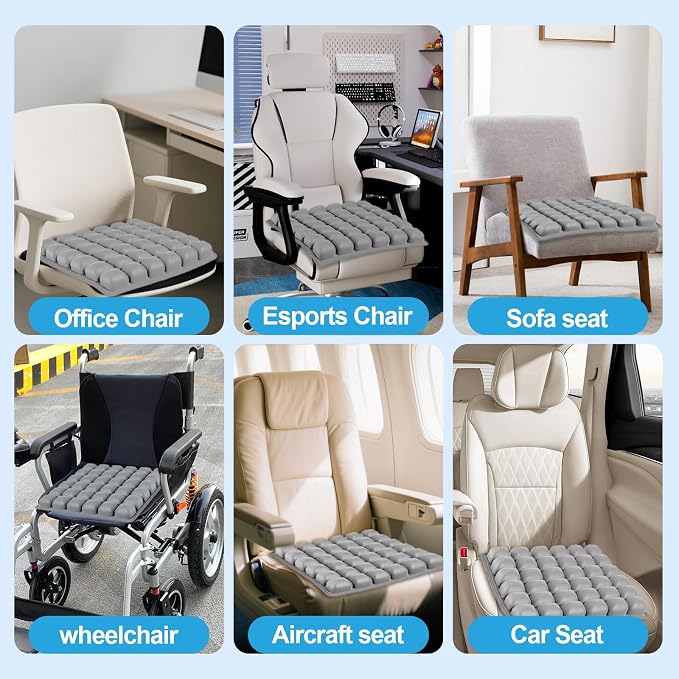 Grey Travel Seat Cushion – Portable Inflatable 3D Air Cell Seat Cushion - Image 4
