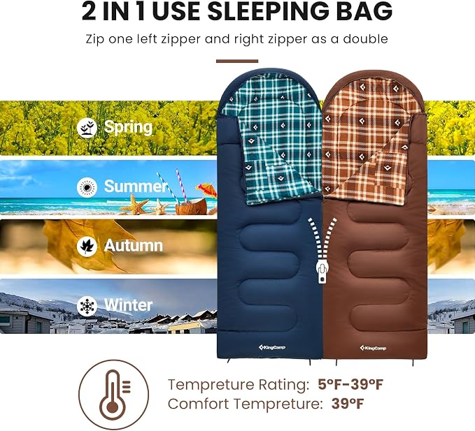 KingCamp Sleeping Bag for Adults, Cold Weather & Warm XL Big and Tall Flannel - Image 4