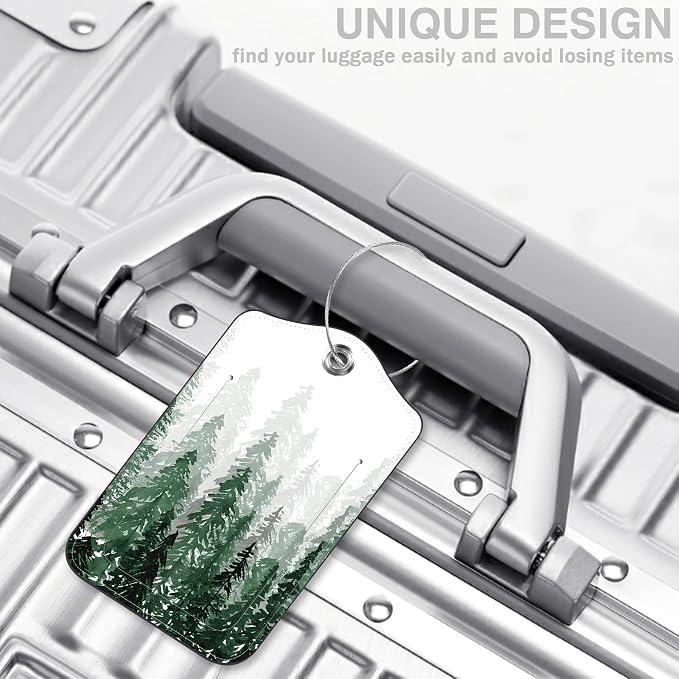 2 Pack Luggage Tags for Suitcases Watercolor Foggy Forest Leather Luggage Tags - Image 5