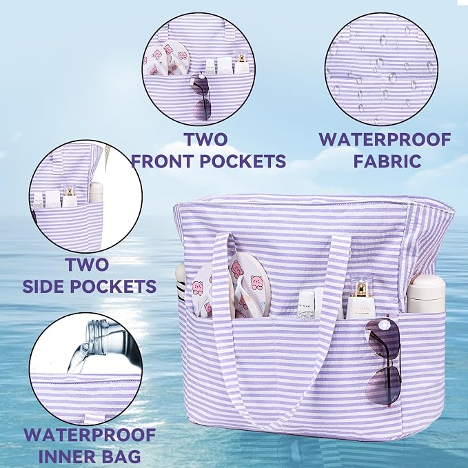 LEDAOU Beach Bag Waterproof Sandproof Women Tote Bag Pool Bag - Image 4