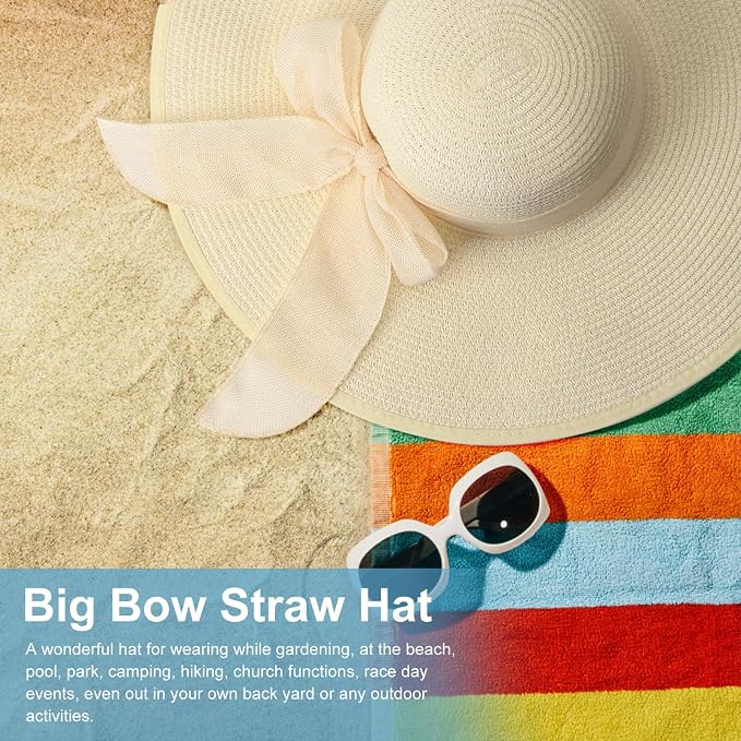 DRESHOW Beach Hats for Women Big Straw Wide Brim Summer Hat Floppy Foldable - Image 4
