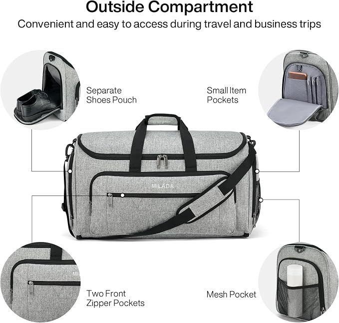 MILADA Convertible 2-in-1 Garment Duffel Weekender Bag Carry On Garment Bags - Image 4