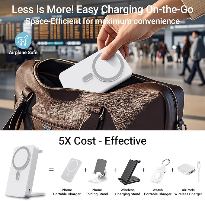 3-in-1 Portable Charger, 10000mAh Foldable Power Bank Fast Charging, MagSafe - Image 4