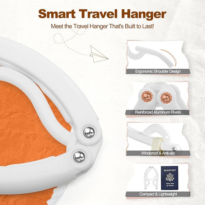 HOUSE DAY Foldable Travel Hangers 20 Pack w/10 Clips, Cruise Essentials 2025 - Image 9
