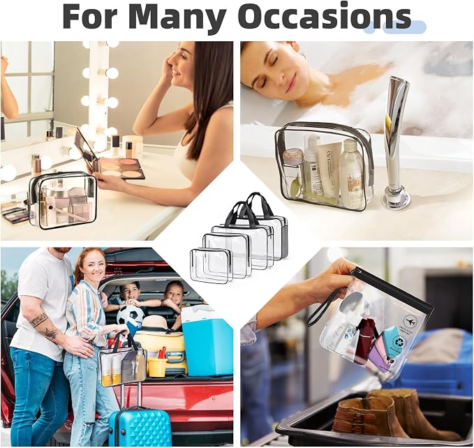 ABSOFINE Clear Toiletry Bag for Travel Size Toiletries, 4 Pack Large Waterproof - Image 6