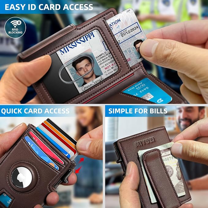 Airtag Wallet for Men, with Money Clip 10 Cards Metal Case Smart Slim Pop Up - Image 5