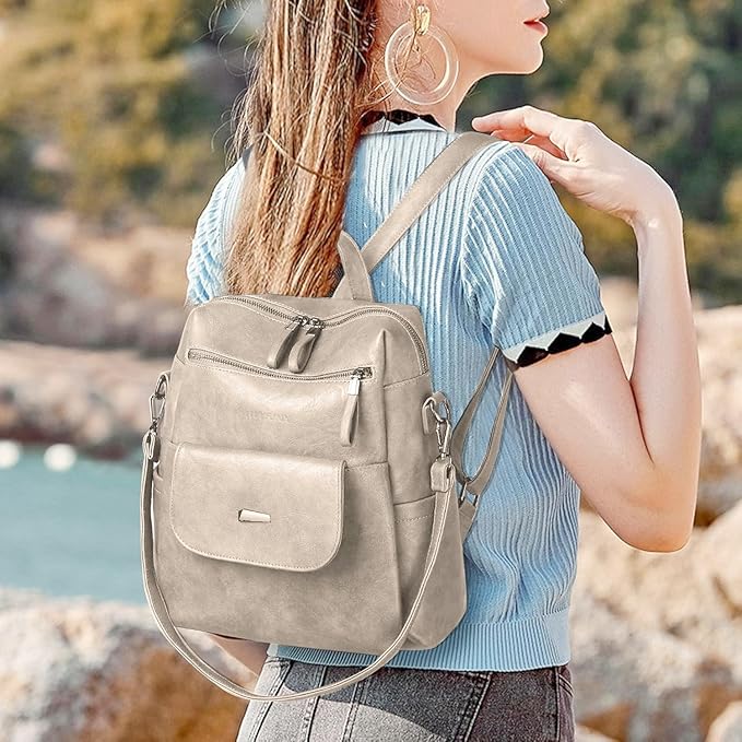 PU Leather Backpack Purse for Women Fashion Multipurpose Design Handbag Ladies - Image 5