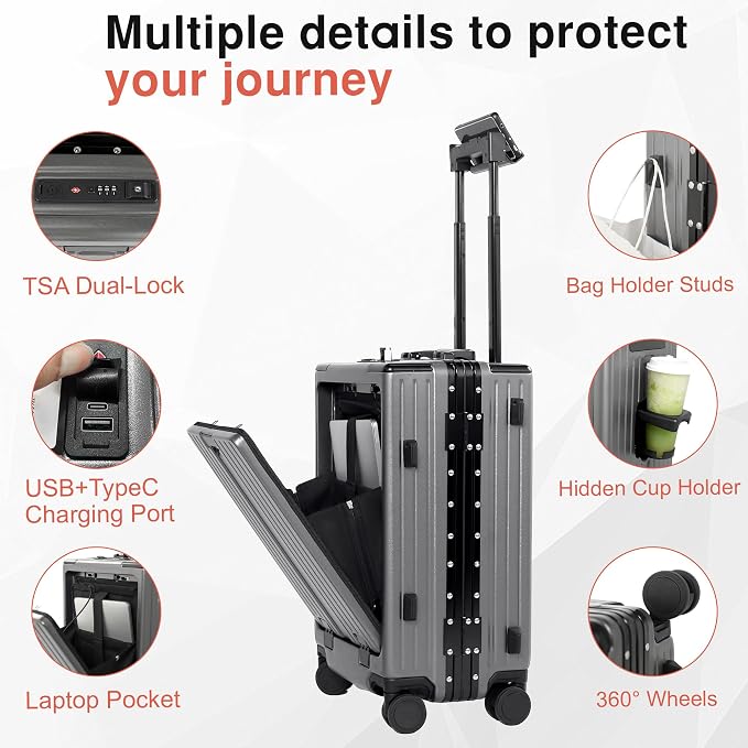 Carry On Luggage 22x14x9 Airline Approved Aluminum Frame, 20 Inch Hard Shell - Image 4