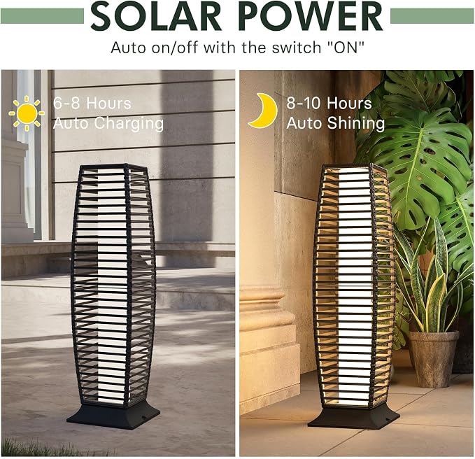 Grand patio Outdoor Floor Lamp Solar Powered Lantern Waterproof Wicker Boho - Image 3