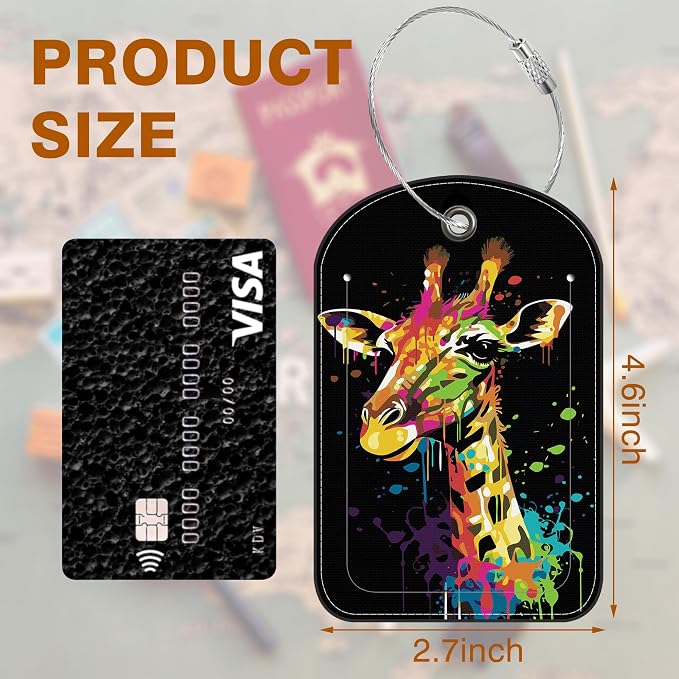 Bright Colourful Giraffe Leather Luggage Tag - Image 2