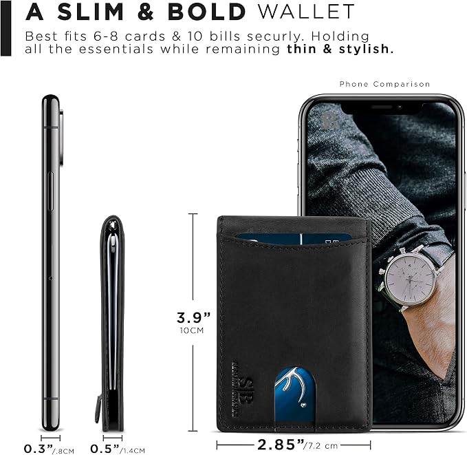 SERMAN BRANDS RFID Blocking Slim Bifold Genuine Leather Minimalist Front Pocket - Image 6