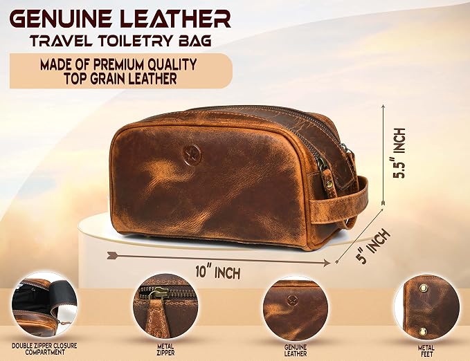 10" Premium Leather Toiletry Travel Pouch - Image 4