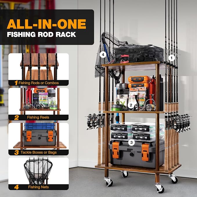 Ghosthorn Fishing Rod Holders for Garage Fishing Pole Rack Hold up to 10 Rods - Image 2