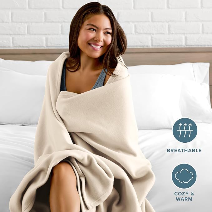 Bare Home Lightweight Polar Fleece Blanket Sand Full/Queen - Image 3
