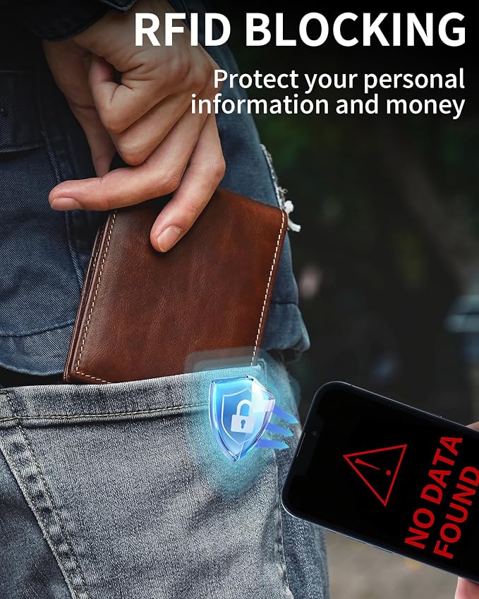 Mens Wallet Bifold Genuine Leather RFID Blocking Wallet - Image 4