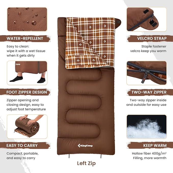 KingCamp Sleeping Bag for Adults, Cold Weather & Warm XL Big and Tall Flannel - Image 3