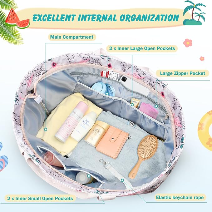 Extra Large Beach Bags for Women, Waterproof Sandproof Beach Tote Bag Zipper - Image 3
