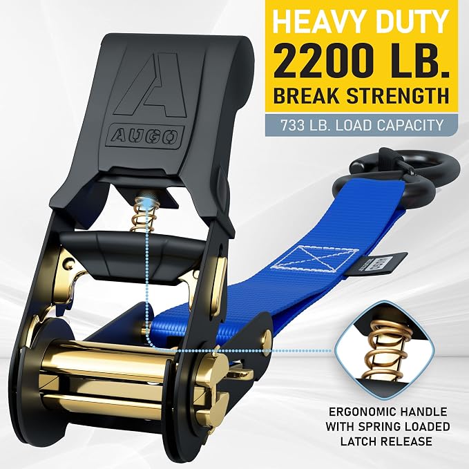 AUGO Ratchet Straps Heavy Duty 4 Pack -15 FT - 2200 LB Break Strength – - Cargo - Image 2