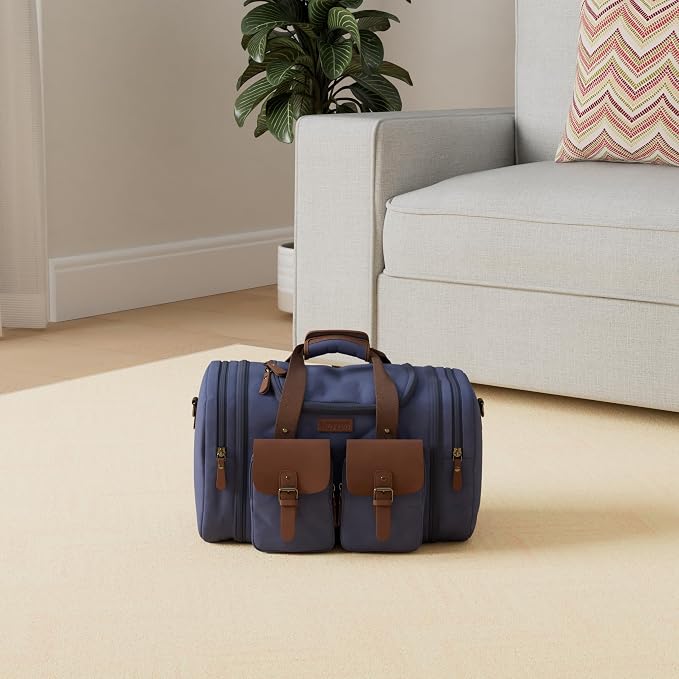Wildroad 50L Travel Duffel Bag, Expandable Canvas Genuine Leather Duffle Bag - Image 2