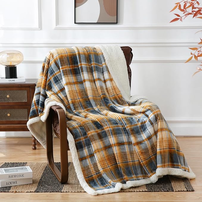 PU MEI Sherpa Blanket Twin Plaid Thick Bed Blanket, 60”*80” Super Soft Flannel by HOME