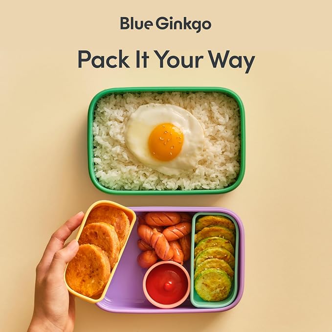 BLUE GINKGO Silicone Lunch Box Set – Durable Heavy-Duty Silicone Bento Box - Image 2