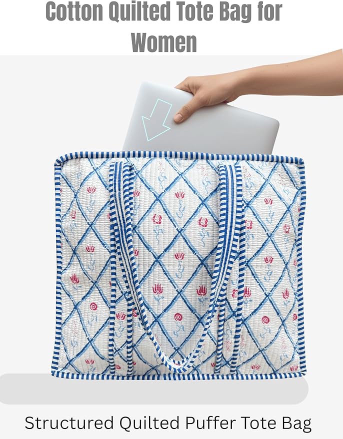 Cotton Quilted Tote Bag for Women – Large Beach & Travel Tote - Image 4
