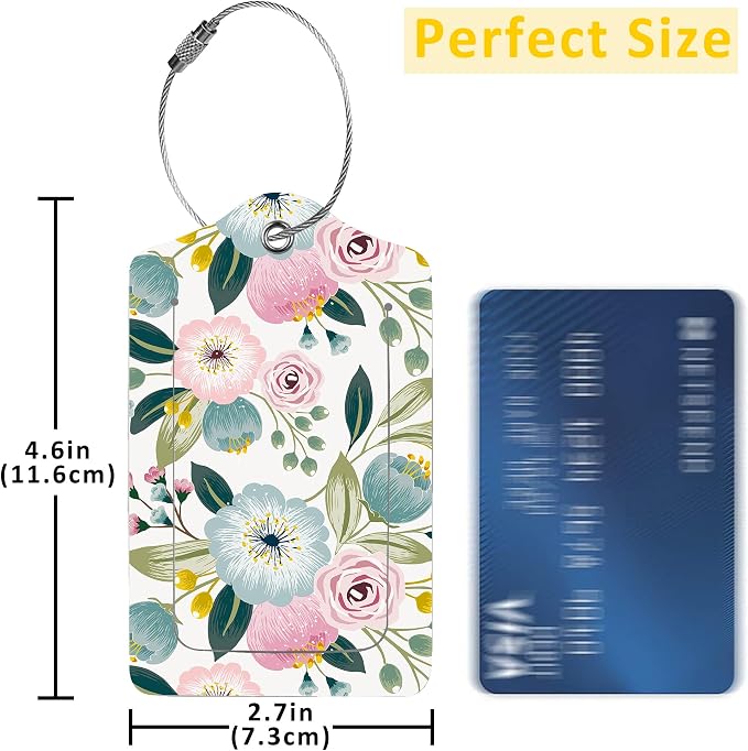 2 Pack Luggage Tag for Suitcase, Lovely Floral PU Leather Suitcase Tags - Image 2
