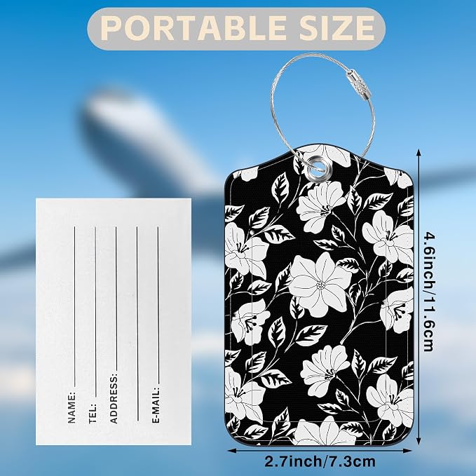 2 Pack Luggage Tags for Suitcases Black Flowers and Leaves Leather Luggage Tags - Image 2