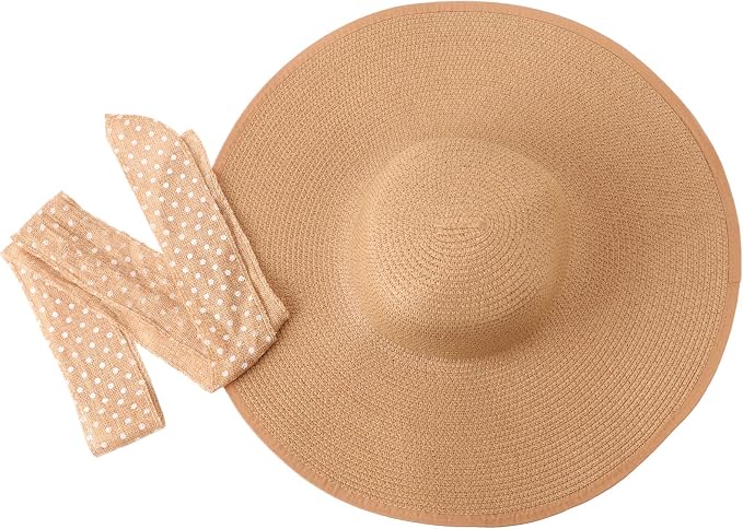 DRESHOW Beach Hats for Women Big Straw Wide Brim Summer Hat Floppy Foldable - Image 8