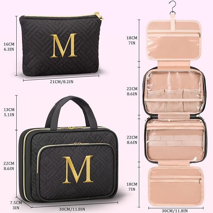 Gifts for Women, Initial Toiletry Makeup Bag Hanging Cosmetic Organizer - Image 2