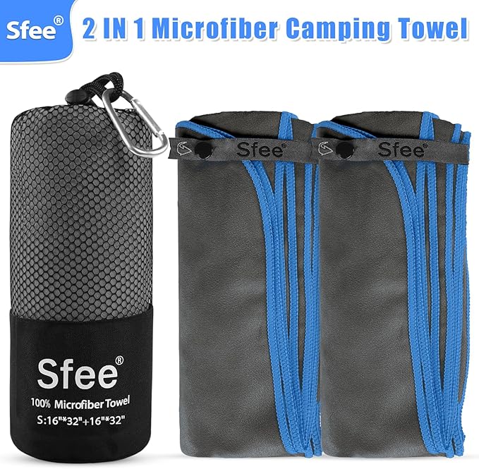 Sfee 2 Pack Microfiber Travel Towel, Quick Dry Towel Camping Towel Beach Towel - Image 2
