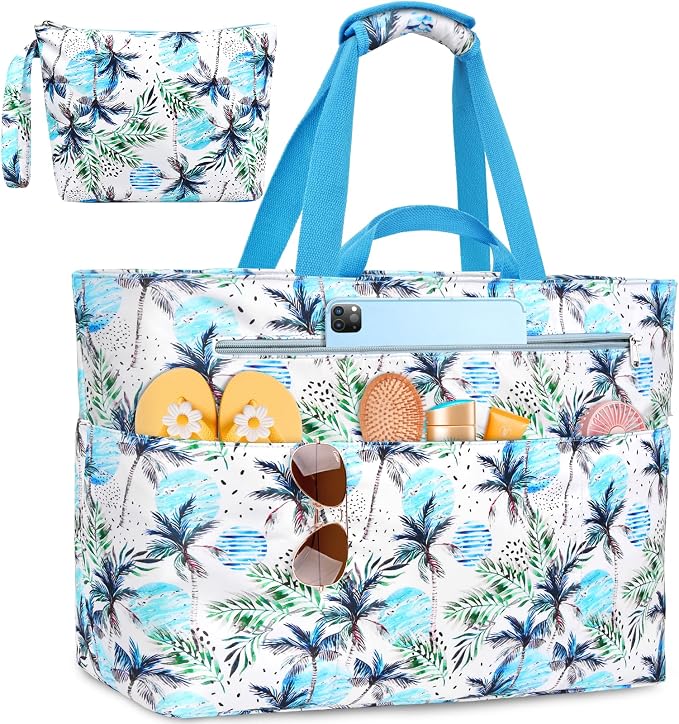 Extra Large Beach Bags for Women, Waterproof Sandproof Beach Tote Bag Zipper by ZENTREON