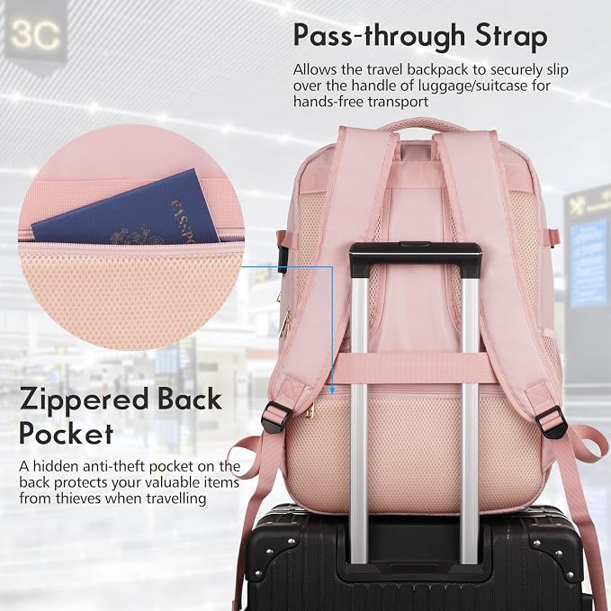 MOMUVO Large Travel Backpack Women, Flight Approved Carry On Backpack, Water - Image 4