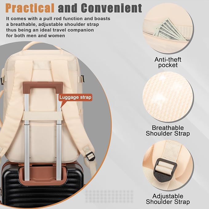 40L Travel Backpack with USB Charging Port, Water-Resistant Carry On Backpack - Image 4