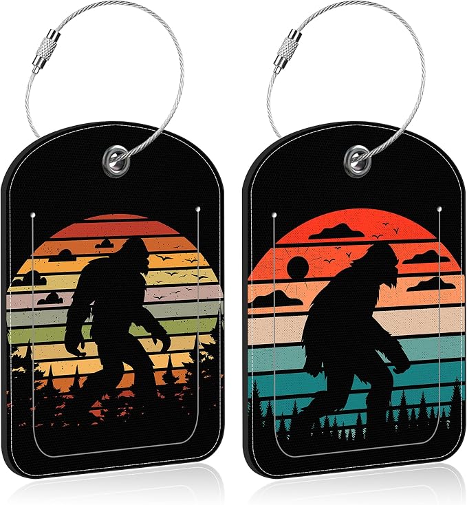 2 Pack PU Luggage Tags for Suitcase, Sasquatch Sunset Suitcase Tag Leather ID by Unknown
