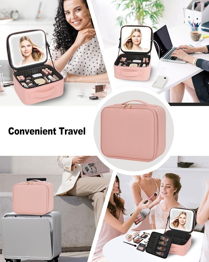 Makeup Bag With LED Mirror, Travel Makeup Case with Light up Mirror Large - Image 6