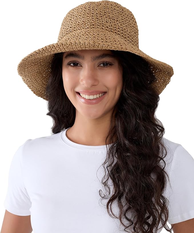 Womens Wide Brim Straw Sun Hat Foldable Floppy Crochet Beach Hat - Image 2