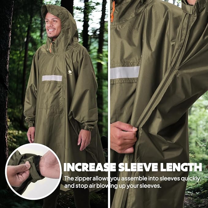 ANYOO Hooded Rain Poncho for Adults Waterproof Lightweight Rain Coat for Men - Image 4