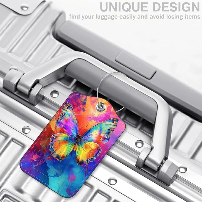 2 Pack Luggage Tags for Suitcases Colorful Butterfly Leather Luggage Tags - Image 5