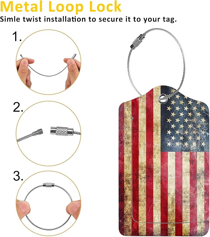 2 Pack Luggage Tag for Suitcase, Retro USA Flag PU Leather Suitcase Tags - Image 3