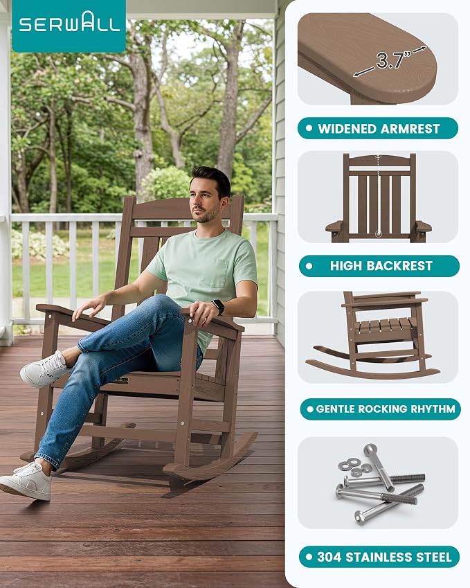SERWALL Outdoor Rocking Chair Set of 2, HDPE Patio Rocking Chair All-Weather - Image 5