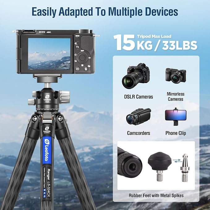 Carbon Fiber Lightweight Travel Tripod, Max Load 33.07lb - Image 5
