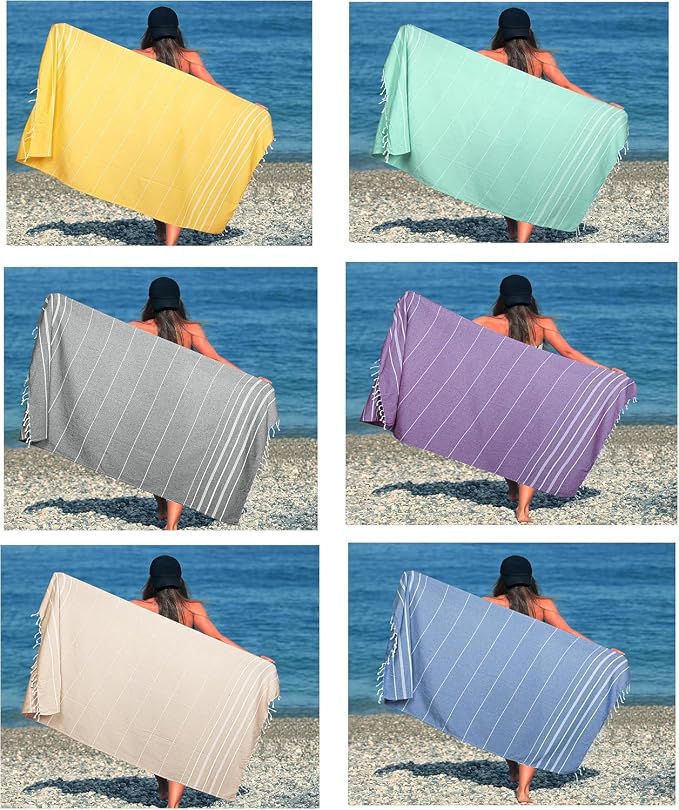 HILLFAIR Cotton Turkish Beach Towels- Lightweight Sand Free Peshtemal Hammam - Image 2