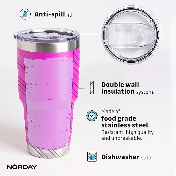 NORDAY | Tumbler with Lid - 30oz - Pink Insulated Tumbler - Stainless Steel - Image 4