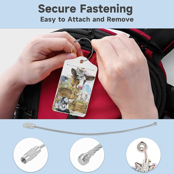 2 Pack Luggage Tags for Suitcases Cute Cow Cat Chicken Sheep Luggage Tag - Image 3