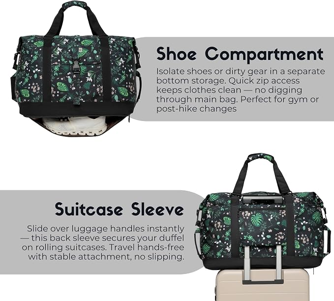 SUNNY BIRD Duffel with Utility Pouch, 40L Weekender Overnight Bag with Shoe - Image 6