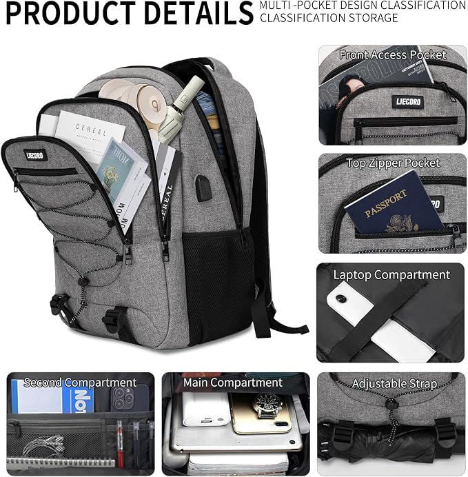 Grey Backpack for Men Women, Backpack for School, School Backpacks for Boys - Image 2